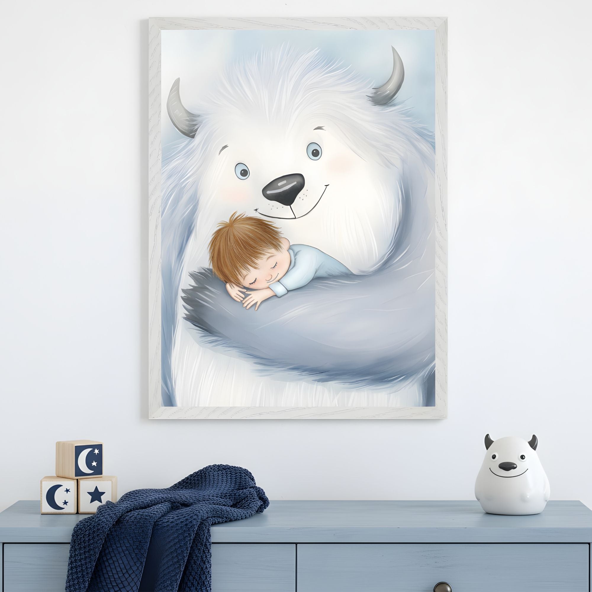 Affectionate Arctic Monster Wall Art for Nursery, Playroom or Kids Bedrooms - Cute Yeti Hug Decor - Dream Guardian