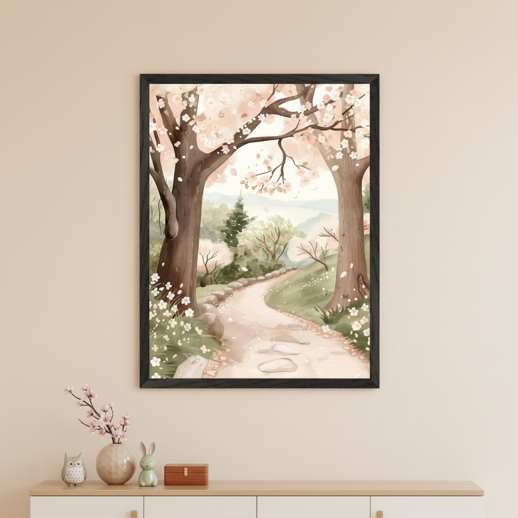 Woodland Adventure Path Wall Art for Nursery, Playroom or Kids Bedrooms - Spring Blossom Design - Petal Trail