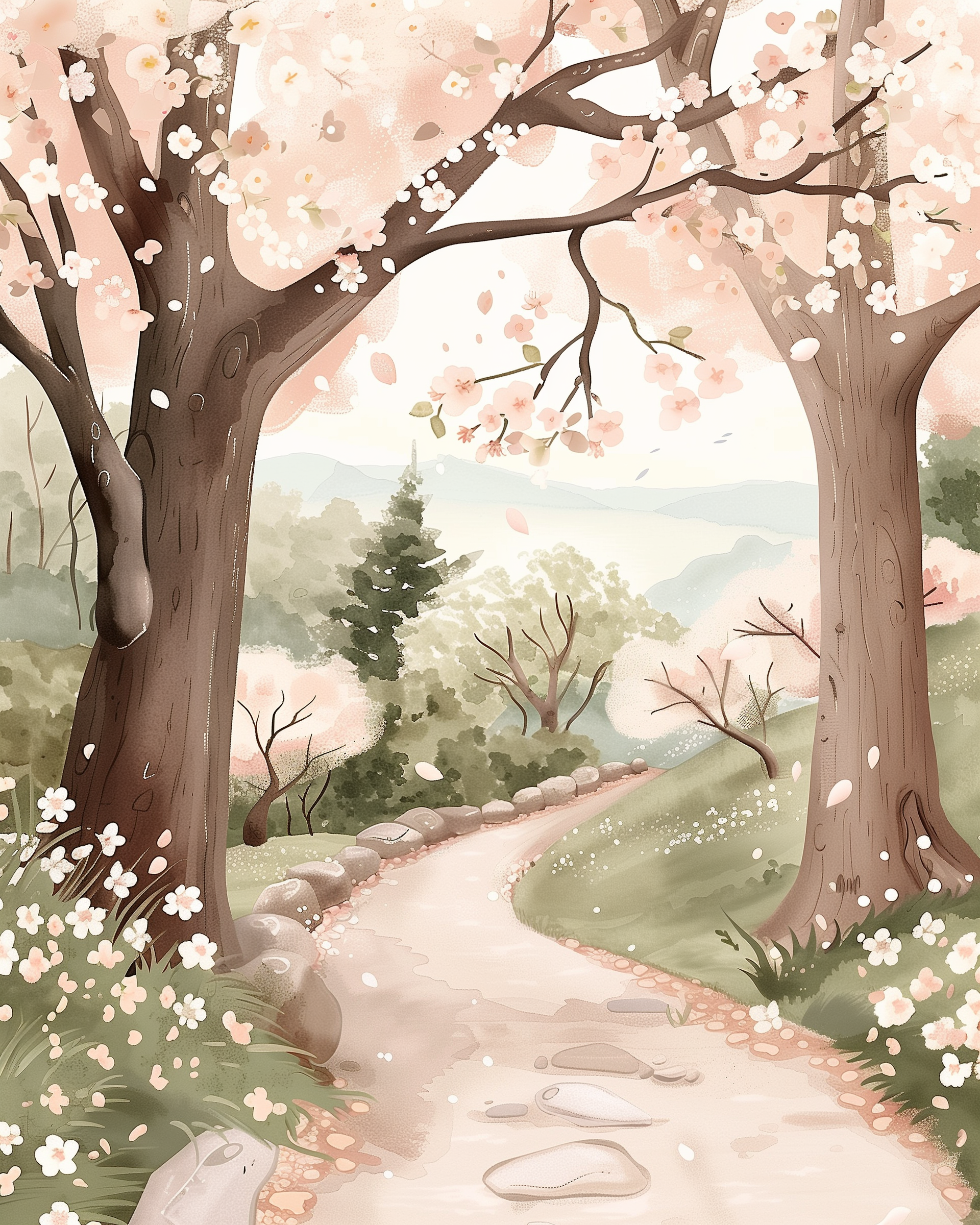 Woodland Adventure Path Wall Art for Nursery, Playroom or Kids Bedrooms - Spring Blossom Design - Petal Trail