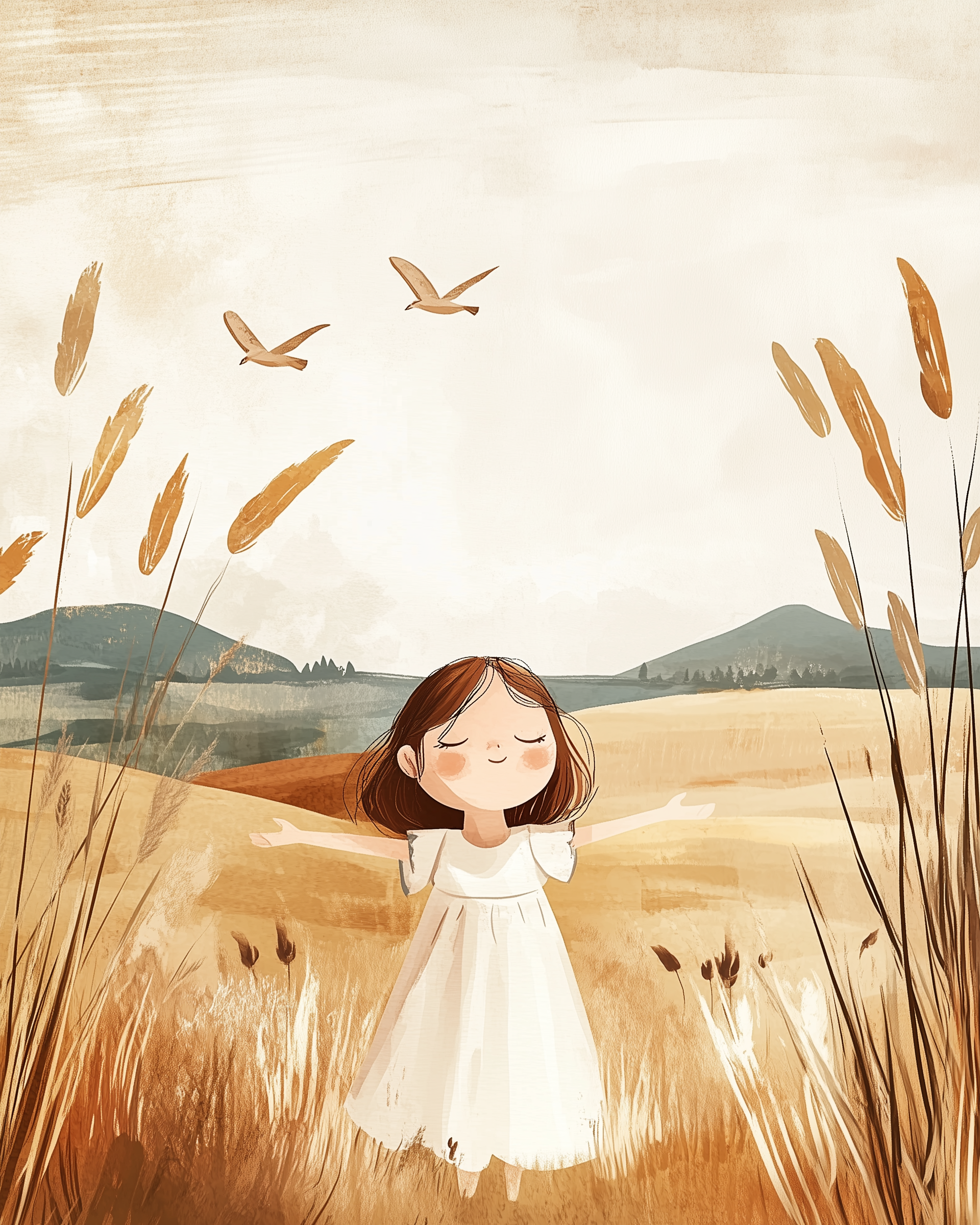 Desert Golden Field Days Wall Art for Nursery, Playroom or Kids Bedrooms - Serene Wildflower Scene - Wind’s Embrace