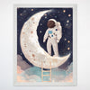 Astronaut Moon Wall Art for Nursery, Playroom or Kids Bedrooms - Dreamy Space Adventure Decor - Space Scout