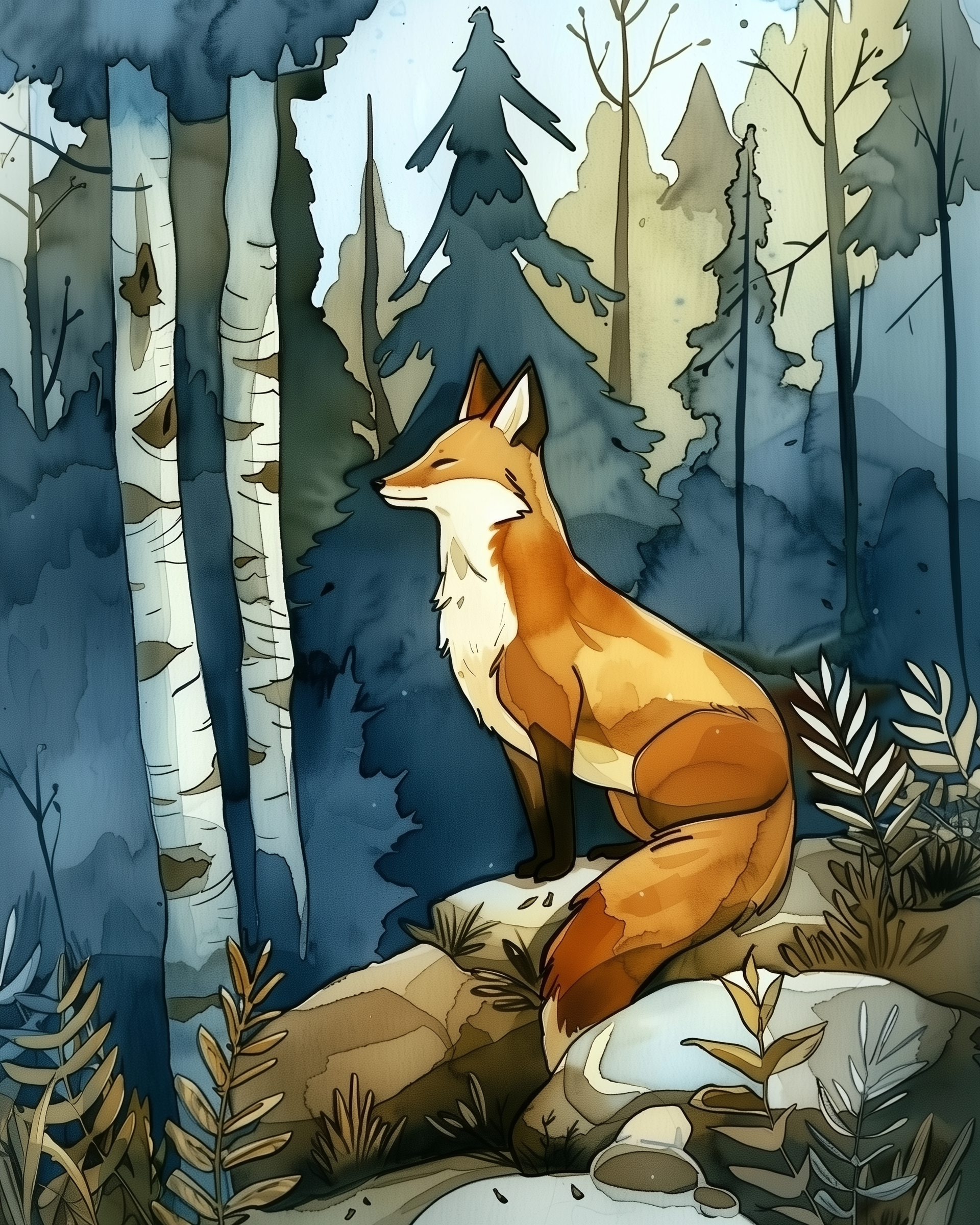 Woodland Fox Wall Art for Nursery, Playroom or Kids Bedrooms - Serene Forest Decor with Majestic Fox - Autumn Guard