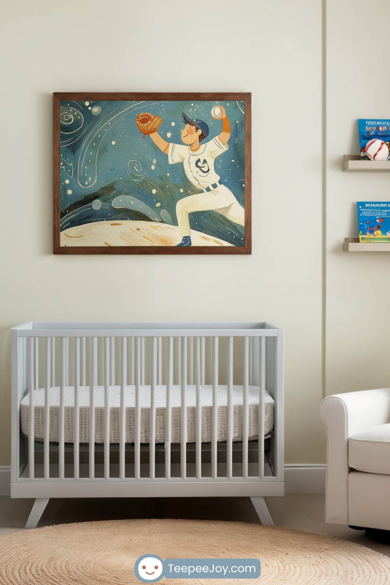 Baseball Player Wall Art for Nursery, Playroom or Kids Bedrooms - Playful Space Theme Decor - Stellar Swing