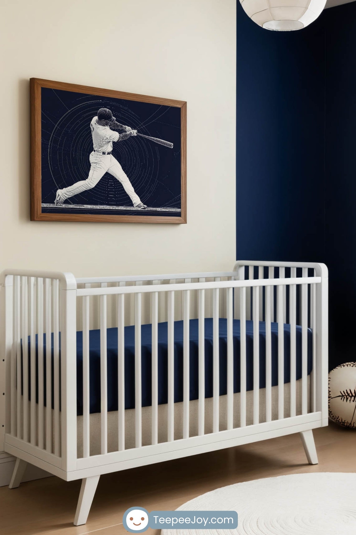 Baseball Player Wall Art for Nursery, Playroom or Kids Bedrooms - Modern Sports Decor in Navy and White - Star Strike