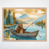 Bear Fishing Wall Art for Nursery, Playroom or Kids Bedrooms - Serene Lake Adventure Decor - Paws and Oars