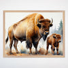 Bison and Calf Watercolor Wall Art for Nursery, Playroom or Kids Bedrooms - Woodland Animal Decor - Woolly Wonders