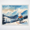 Ski Bunny Wall Art for Nursery, Playroom or Kids Bedrooms - Winter Adventure Rabbit in Snowy Mountain Scene - Bunny Slopes