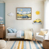 Vintage Bunny Car Wall Art for Nursery, Playroom or Kids Bedrooms - Whimsical Blue Car Adventure Decor - Daisy Drive
