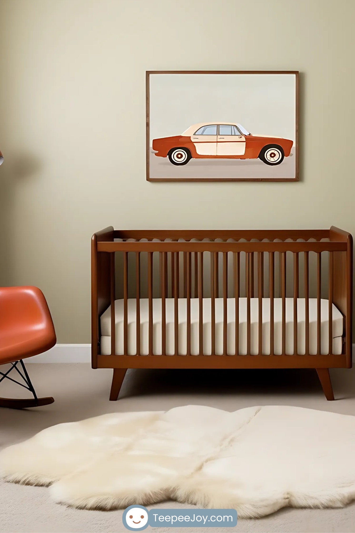 Classic Car Wall Art for Nursery, Playroom or Kids Bedrooms - Vintage Automobile in Warm Retro Colors - Vintage Vroom