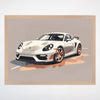 Sports Car Wall Art for Nursery, Playroom or Kids Bedrooms - Sleek White Race Car in Modern Graphic Style - Fast Flash