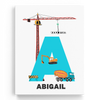 Personalized Construction Trucks Wall Art - Name Sign