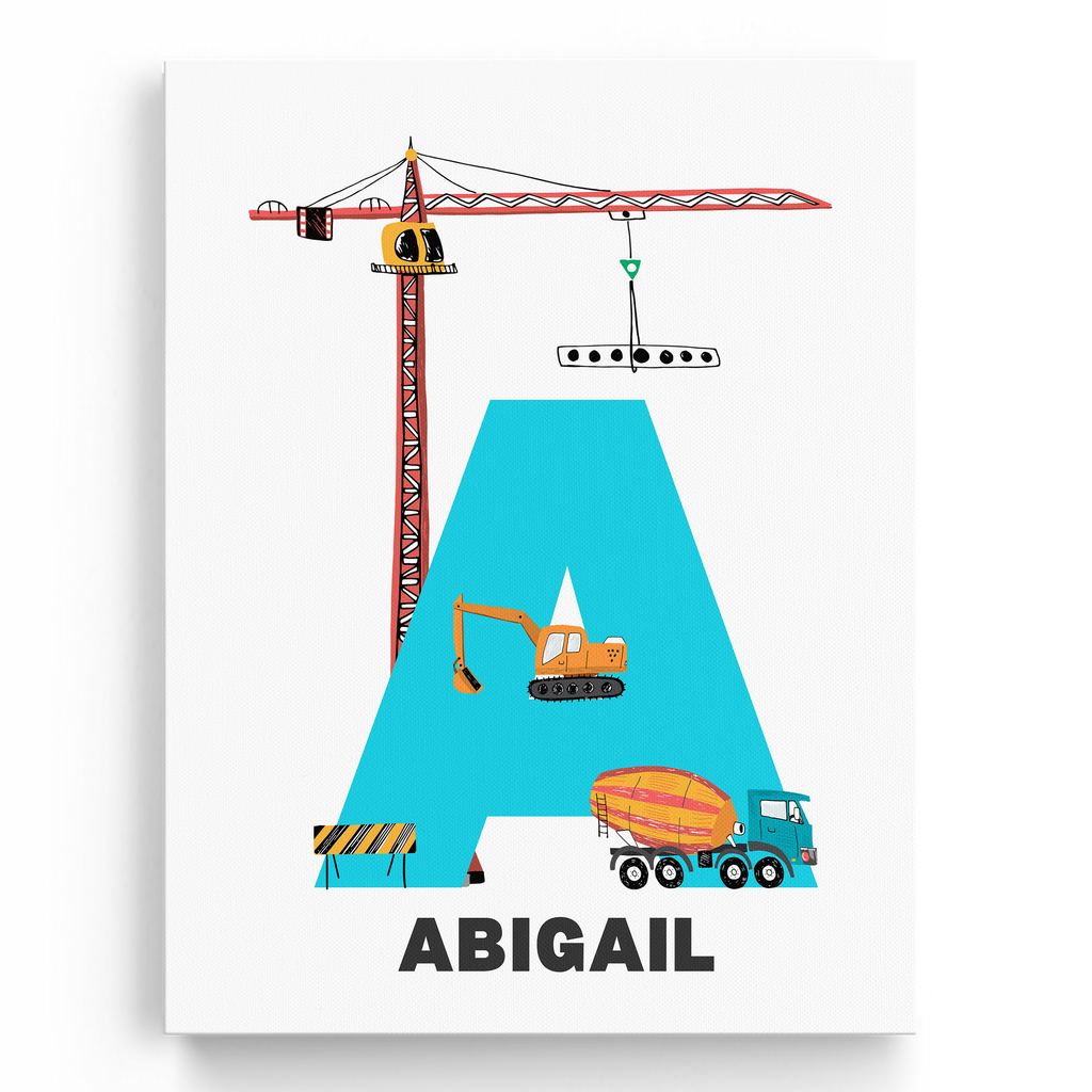 Personalized Construction Trucks Wall Art - Name Sign