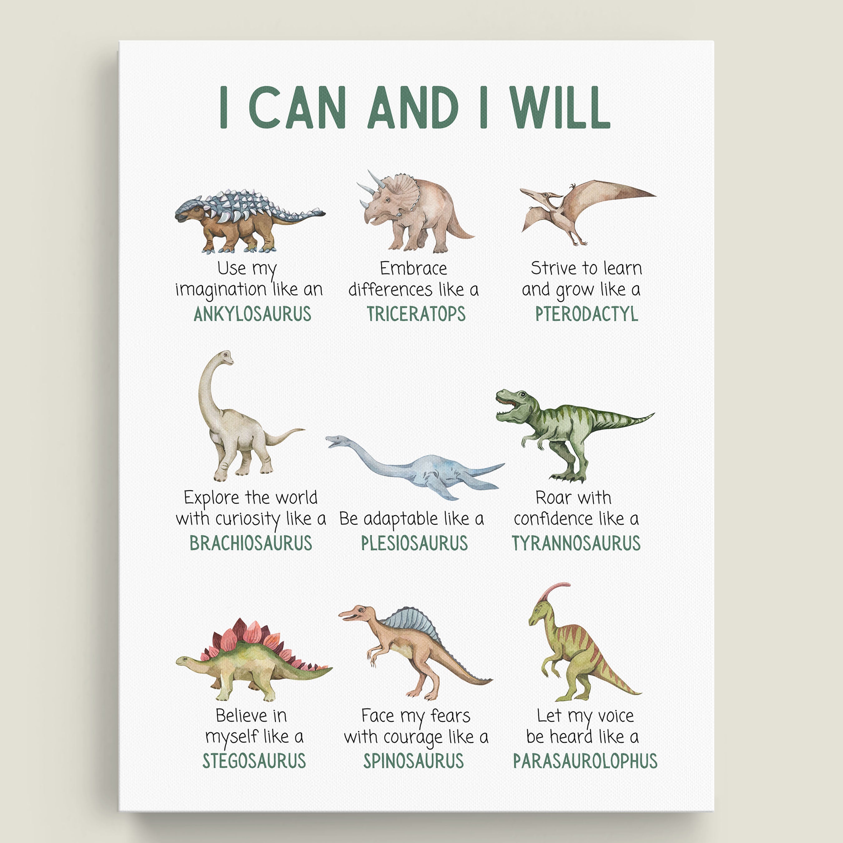 Positive Affirmations Dinosaur Wall Art