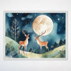 Deer Moonlit Wall Art for Nursery, Playroom or Kids Bedrooms - Enchanting Nighttime Forest Scene - Twilight Antler Waltz