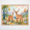 Deer Family Wall Art for Nursery, Playroom or Kids Bedrooms - Gentle Fawn & Stag in Pastel Forest Scene - Fawn and Buck
