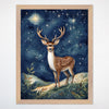 Magical Deer Wall Art for Nursery, Playroom or Kids Bedrooms - Starry Night Woodland Decor - Starry Stag