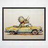 Dino Driver Classic Car Wall Art for Nursery, Playroom or Kids Bedrooms - Prehistoric Road Trip Decor - Dino Drive Time