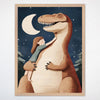 Affectionate Dinosaur Wall Art for Nursery, Playroom or Kids Bedrooms - Moonlit Hug, Dino and Child Decor - T-Rex Tuck-In