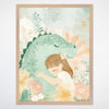 Dinosaur Friends Wall Art for Nursery, Playroom or Kids Bedrooms - Affectionate Floral Decor in Soft Pastel Tones - Prehistoric Peace