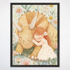 Affectionate Dinosaur Wall Art for Nursery, Playroom or Kids Bedrooms - Floral Triceratops in Soft, Warm Pastels - Tricera-Hugs
