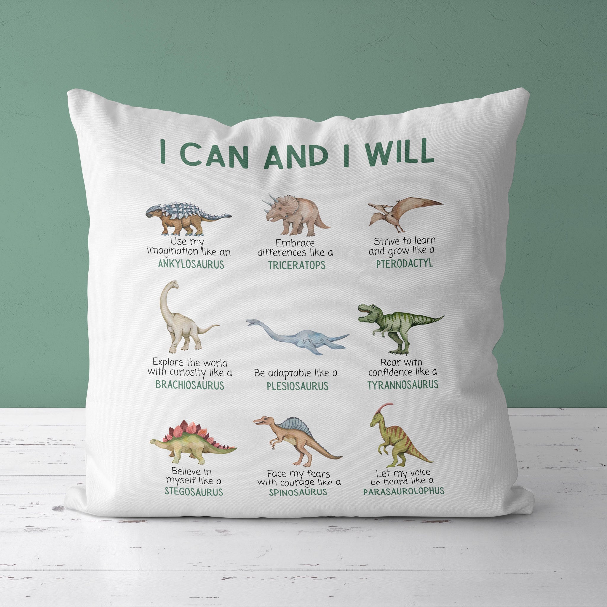Dinosaur Throw Pillow - Positive Affirmations