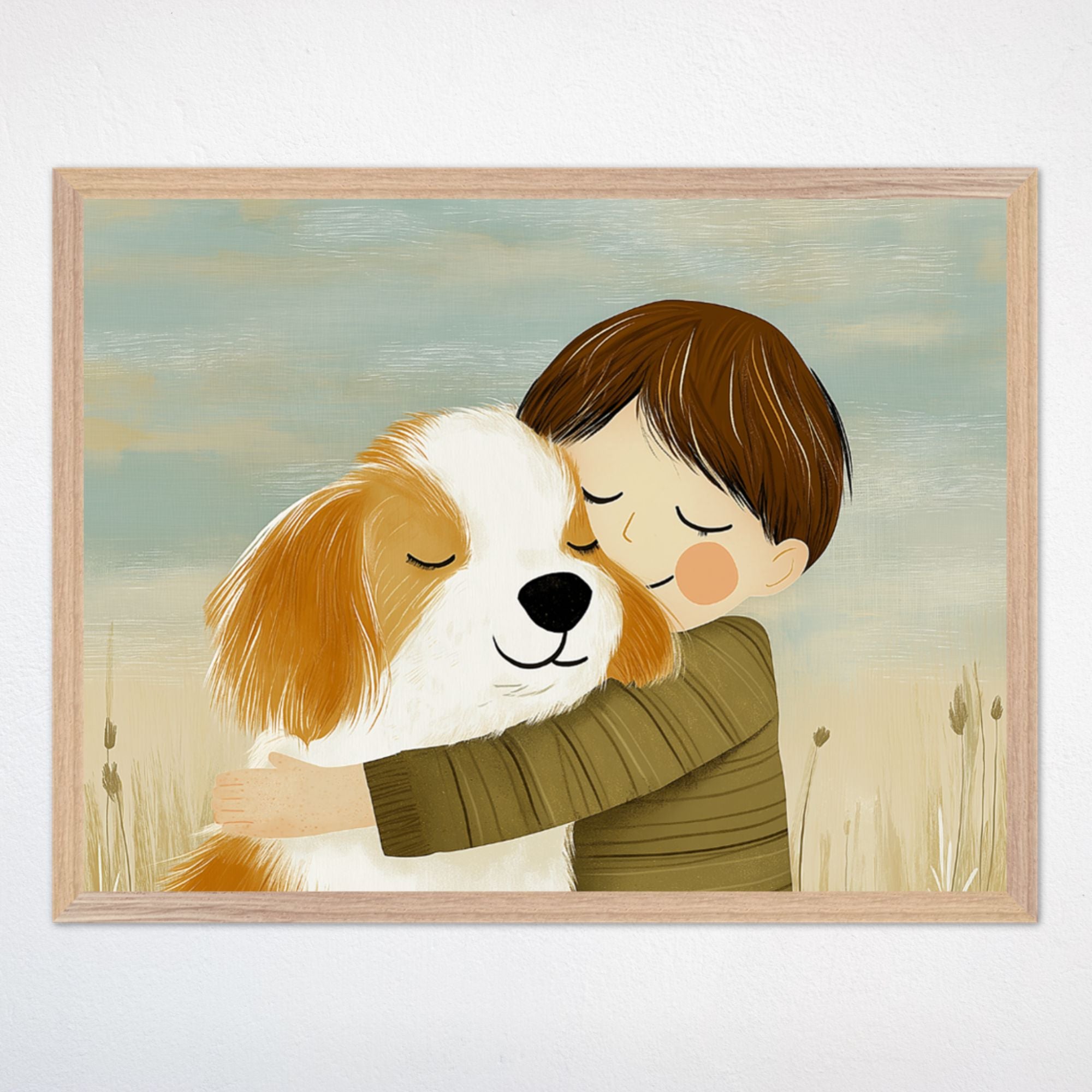 Boy Hugging Dog Wall Art for Nursery, Playroom or Kids Bedrooms - Sweet Friendship Animal Decor - Kindred Souls