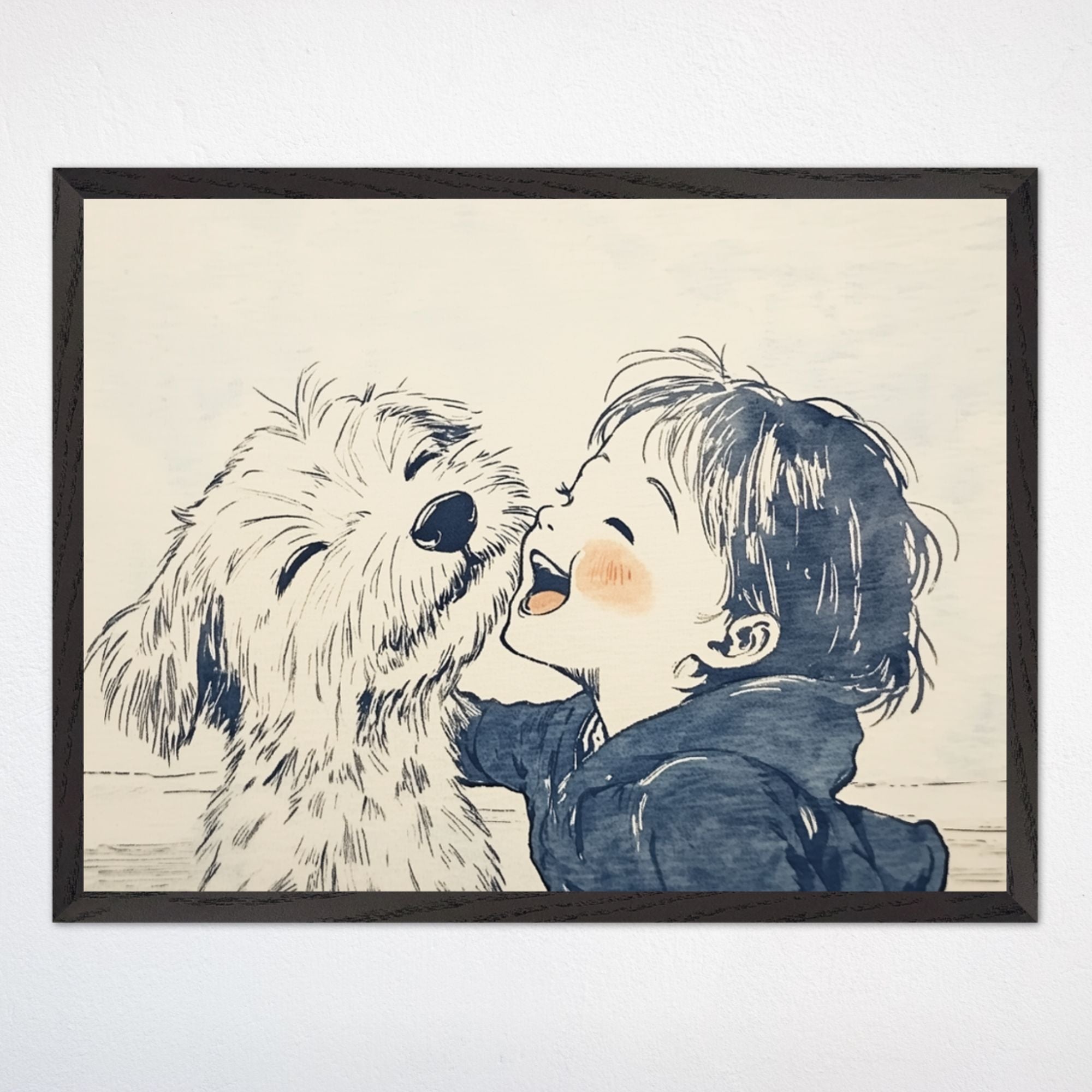 Happy Child and Dog Wall Art for Nursery, Playroom or Kids Bedrooms - Playful Best Friends Decor - Giggles & Wags