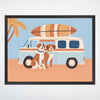 Dog Wall Art for Nursery, Playroom or Kids Bedrooms - Beach Surf Van with Playful Puppies Illustration - Surf's Pup
