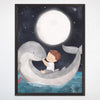 Affectionate Dolphin Wall Art for Nursery, Playroom or Kids Bedrooms - Ocean Moon Scene with Child and Dolphin - Lunar Splash