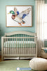 Duck Wall Art for Nursery, Playroom or Kids Bedrooms - Watercolor Flying Mallard with Vibrant Blue Accents - Mallard Grace