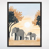 Elephant Wall Art for Nursery, Playroom or Kids Bedrooms - Soft Watercolor Safari Family Sunset Decor - Elephant Family