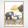 Elephant Wall Art for Nursery, Playroom or Kids Bedrooms - Soothing Watercolor Safari Sunset Decor - Tender Trunks