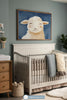 Farm Friends Sheep Wall Art for Nursery, Playroom or Kids Bedrooms - Smiling Sheep with Soft Neutral Tones and Blue Background - Cloudy Cuddles