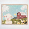 Farm Friends Wall Art for Nursery, Playroom or Kids Bedrooms - Adorable Baby Lamb with Red Barn, Flowers, and Chicks - Little Lamb Lane
