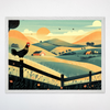 Farm Sunrise Wall Art for Nursery, Playroom or Kids Bedrooms - Charming Rooster on Fence, Countryside Landscape in Warm Tones - Countryside Chorus