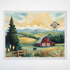 Countryside Farm Wall Art for Nursery, Playroom or Kids Bedrooms - Serene Landscape with Red Barn, Windmill, and Cow - Sunset Acres