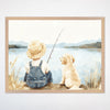 Fishing Buddies Wall Art for Nursery, Playroom or Kids Bedrooms - Charming Boy and Puppy Lakeside Scene - Driftwood Friends