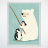 Fishing Friends Wall Art for Nursery, Playroom or Kids Bedrooms - Cute Polar Bear and Penguins Illustration - Ice Fishing Buddies