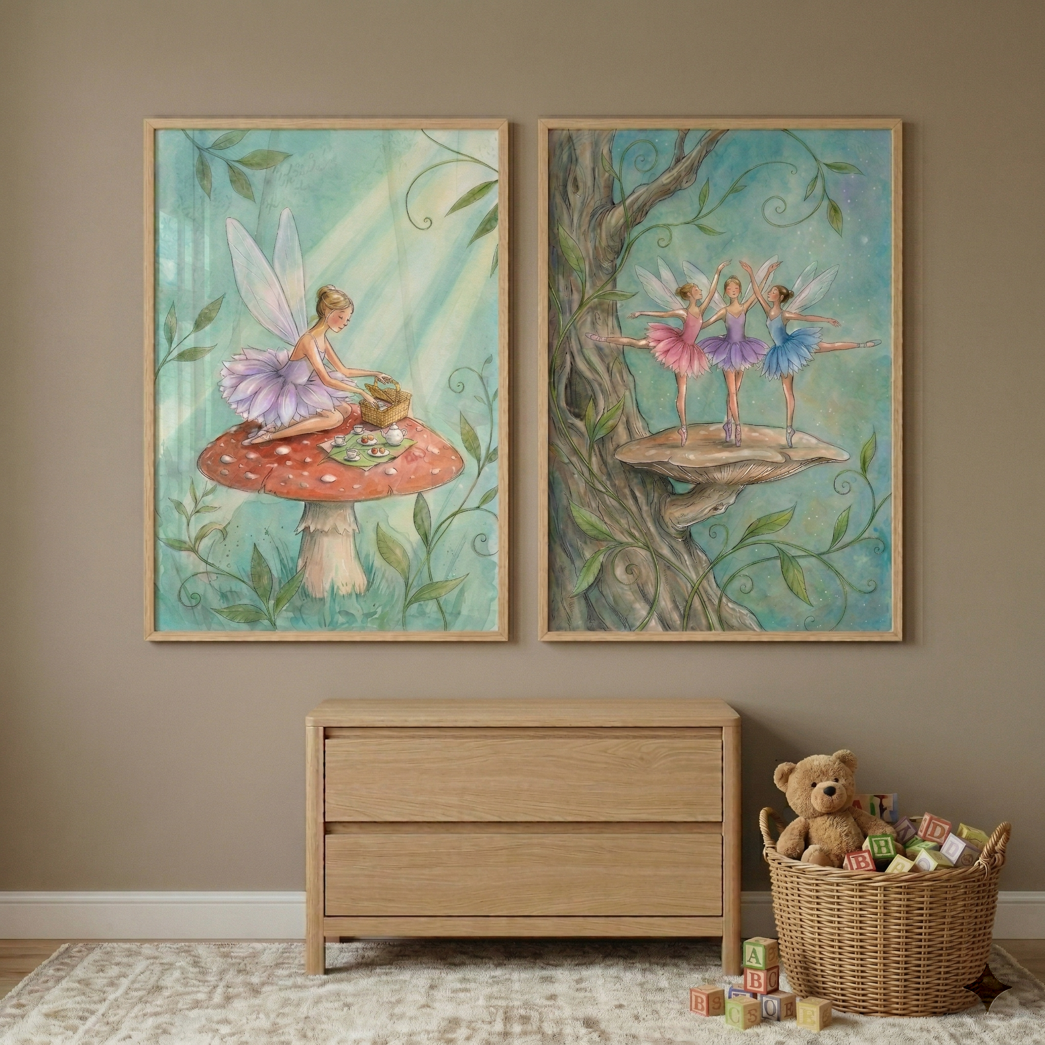 Forest Fairies Wall Art Set of 2 - Whimsical Fairy Forest