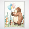 Woodland Friends Bear Wall Art for Nursery, Playroom or Kids Bedrooms - Forest Animals & Balloons Decor - Forest Party