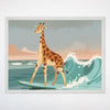 Safari Adventure Surfing Giraffe Wall Art for Nursery, Playroom or Kids Bedrooms - Playful Ocean Decor - Longneck Surf