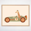 Giraffe Wall Art for Nursery, Playroom or Kids Bedrooms -  Vintage Race Car Adventure Decor - Giraffe Grand Prix