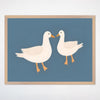 Charming Goose Wall Art for Nursery, Playroom or Kids Bedrooms - Minimalist Blue and White Bird Decor - Quack Quack Chat
