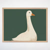 Minimalist Goose Wall Art for Nursery, Playroom or Kids Bedrooms - Charming White Goose on Deep Green Background - Gleeful Goose
