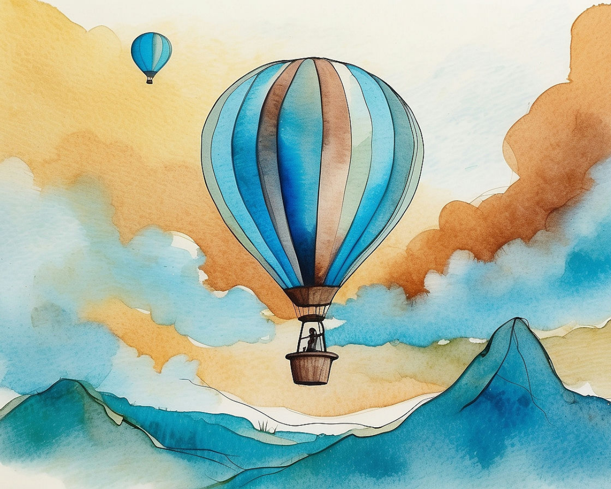 Sky High Adventure Hot Air Balloon Wall Art for Nursery, Playroom or Kids Bedrooms - Dreamy Skyline Decor - Balloon Over Bluffs