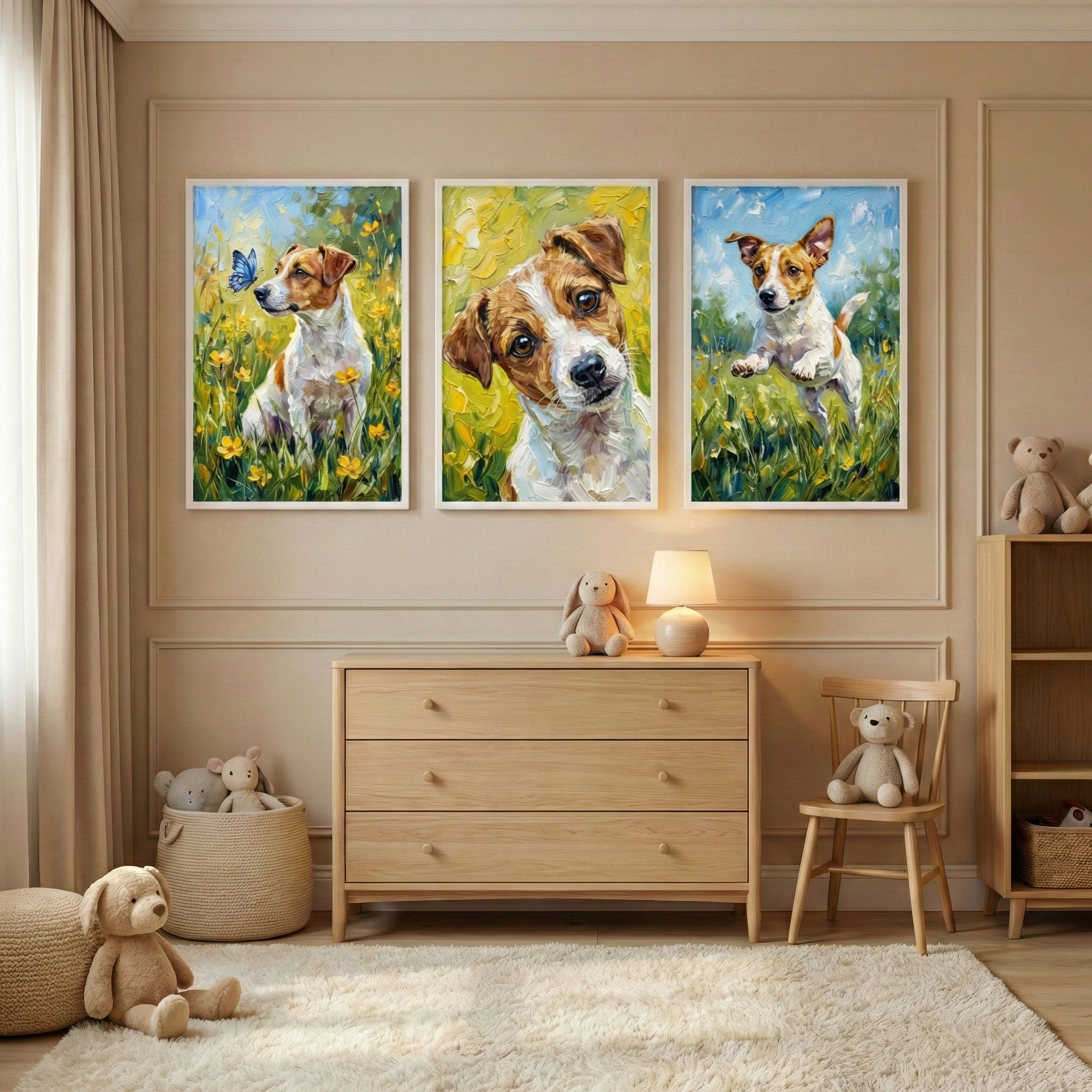 Jack Russell Wall Art Set Of 3 - Meadow Puppy Trio