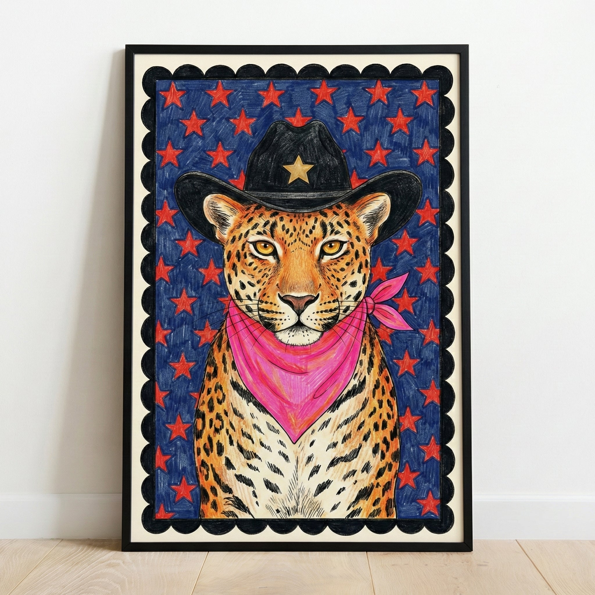 Rodeo Wildcat - Leopard Framed Wall Art for Nursery, Playroom or Kids Bedrooms