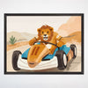 Racing Lion Wall Art for Nursery, Playroom or Kids Bedrooms - Adventure Go-Kart Safari Decor - Speed King