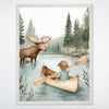 Woodland Moose Wall Art for Nursery, Playroom or Kids Bedrooms - Peaceful Canoe Adventure in Forest Lake Scene - Lakeside Lookout