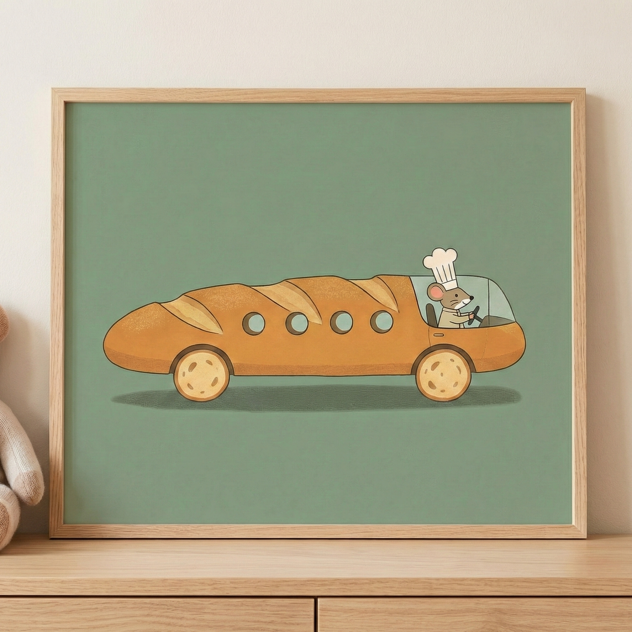 Little Baker's Ride - Baking Framed Wall Art for Nursery, Playroom or Kids Bedrooms